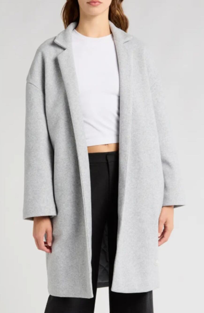 Vuori Soho Oversize Open Front Melton Overcoat XS/S Light Heather Gray